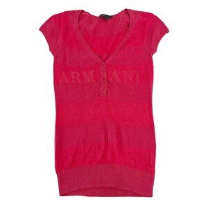 Vintage Armani Exchange Pink Striped Knit Top Y2K Preppy Logo - Size XS